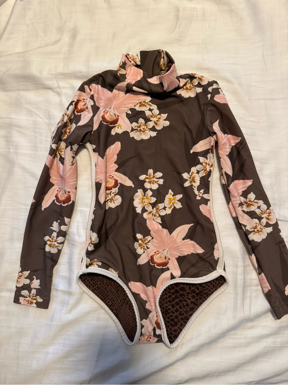 acacia swimwear Kids Floral Long-Sleeve One-Piece in Brown and Pink